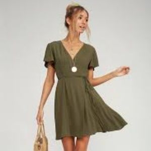 Lulu's Harbor Point Olive Green Wrap Dress